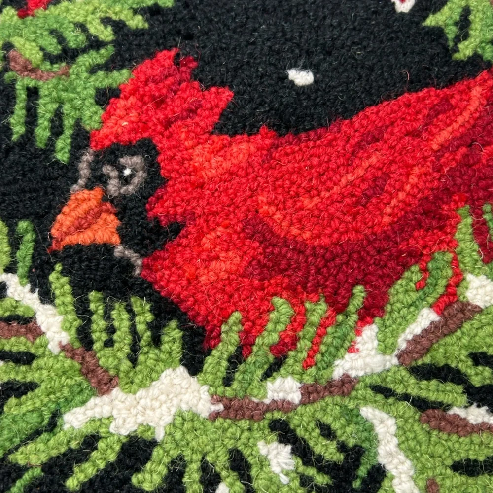 Pillow Cardinal Festive Hooked Throw Holiday Black Red Wool Velvet New Zealand
